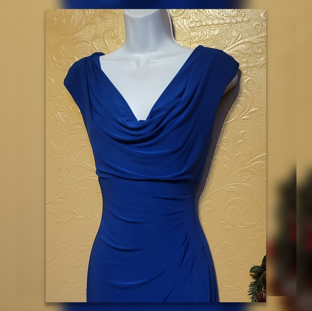LAUREN RALPH LAUREN WEAR TO WORK PULLOVER DRESS DROOPNECK SZ 8 COBALT BLUE